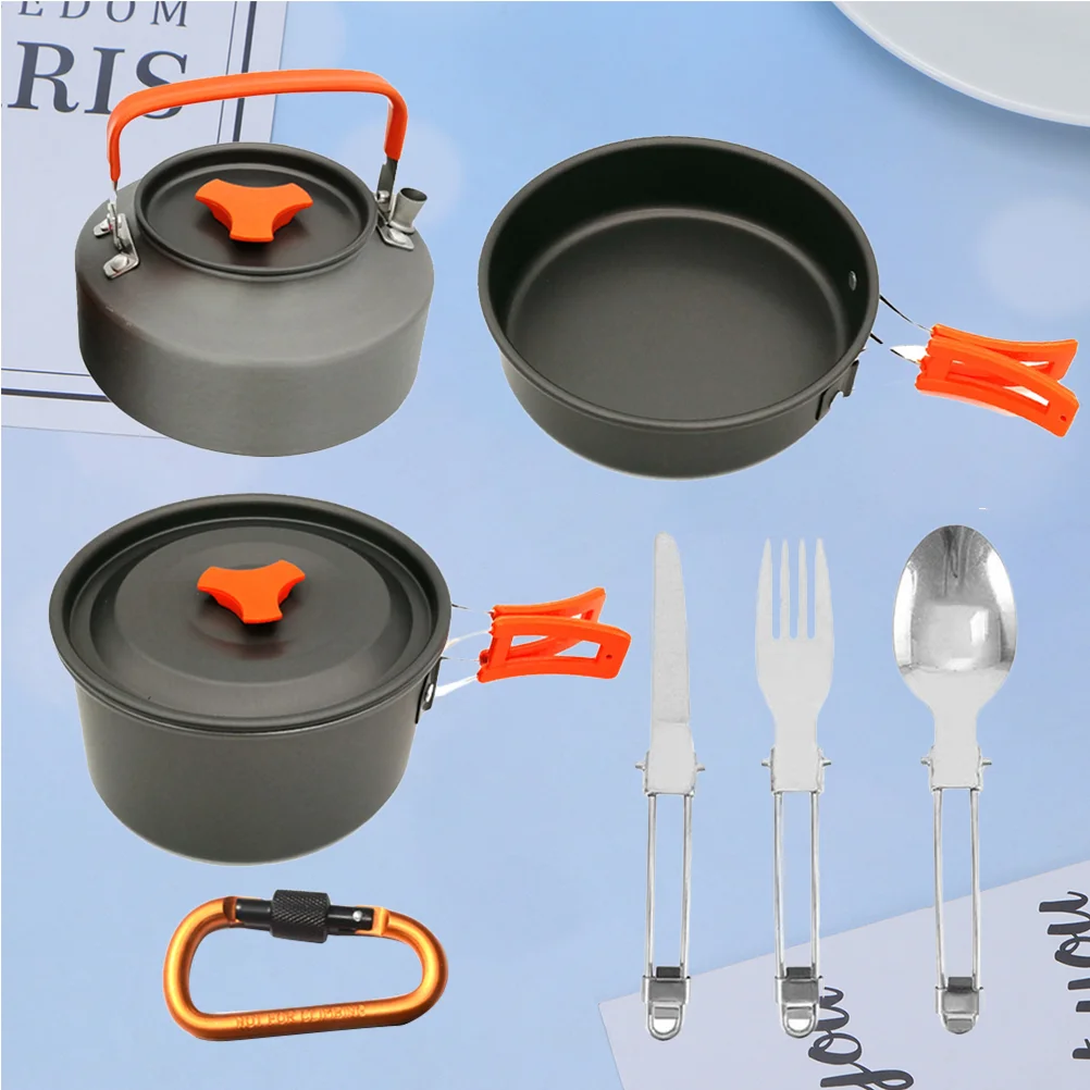Camping Outdoor Cookware Teapot Set Utensils Cooking Pan Portable Pot Frying Folding