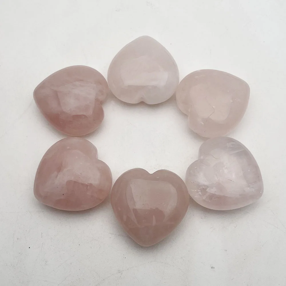 fashion 30mm Rose Quartz heart pendants Necklace for jewelry making 6Pc in hole no hook high quality charm accessories wholesale