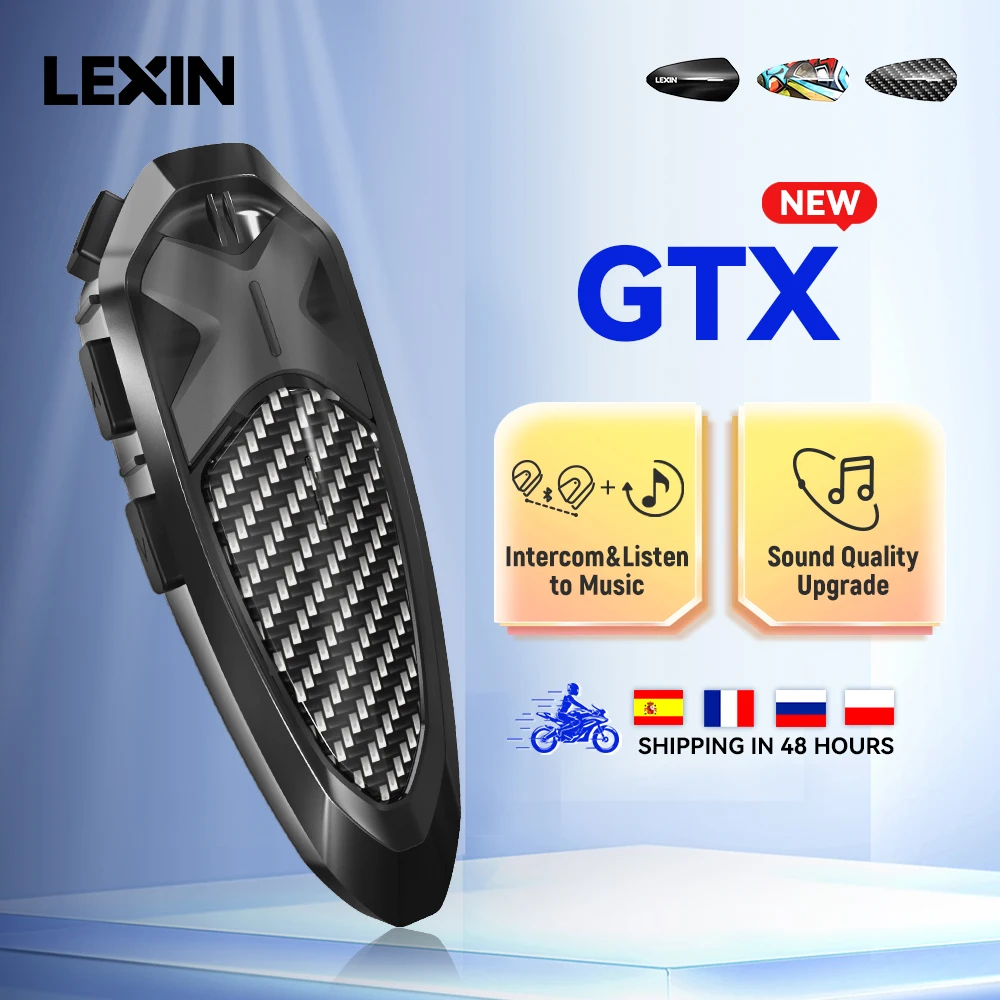 2022 Lexin-GTX Motorcycle Bluetooth Intercom & Helmet Headset Support Talk& Listen to Music Large Button Design 10 Rider 2000M