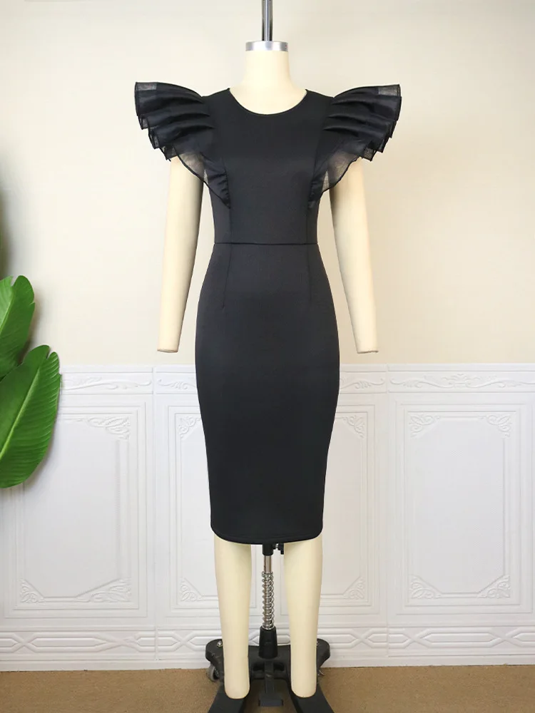 Plus Size Puff Sleeve Dress Mesh Occasional Elegant Cloth Female Fashion Luxury Gown 2023 Spring Women Evening Party New Dress