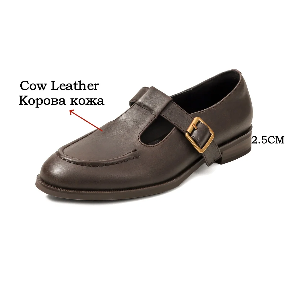 Фото Женские туфли-лодочки FEDONAS из натуральной кожи на толстом низком каблуке с круглым носком, повседневные туфли с пряжками для вечеринок и свадеб №2