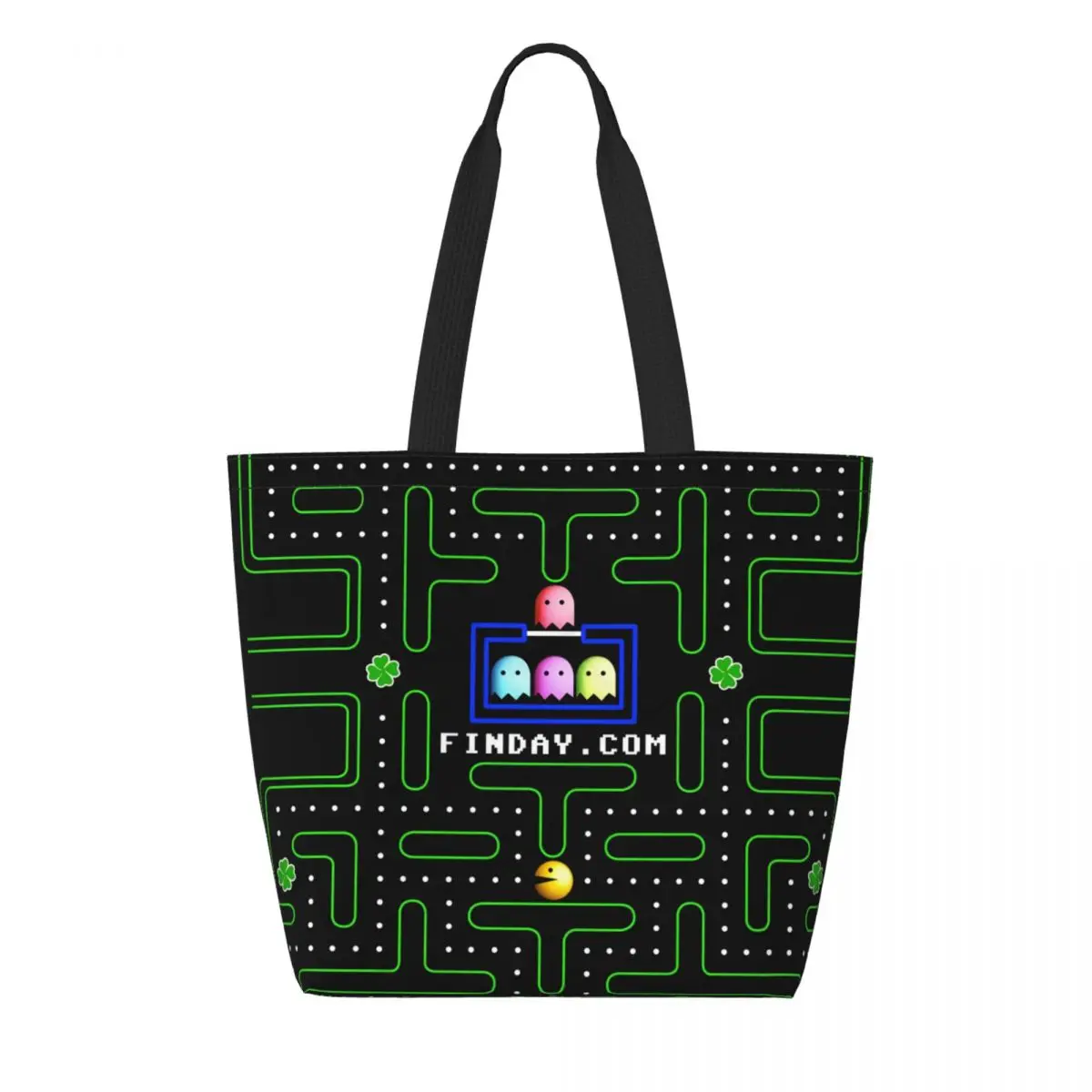 

Custom PacMan Doodle Arcade Game Canvas Shopping Bag Women Portable Big Capacity Grocery Tote Shopper Bags