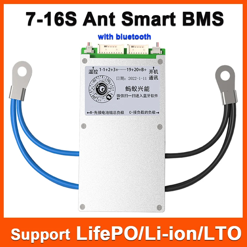 

Интеллектуальная плата BMS 7S 8S 10S 12S 14S 16S Ant для защиты аккумулятора LifePO4 с максимальным током Bluetooth 100 А 200 А 300 а LTO