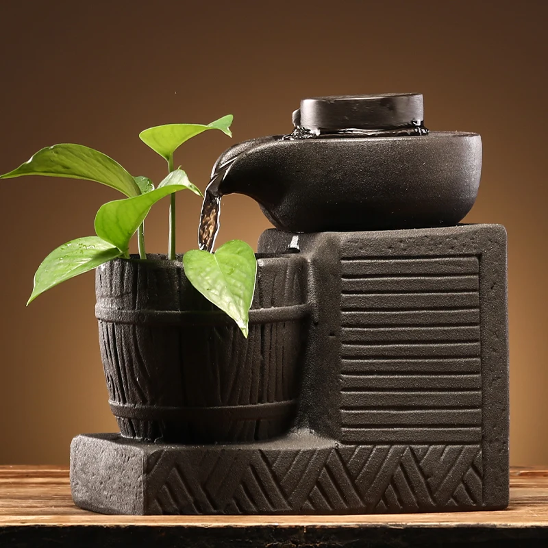 

Home Zen Water Flowing Device Ornament Desktop Circulation Pumping Ceramic Fountain Small Humidifier