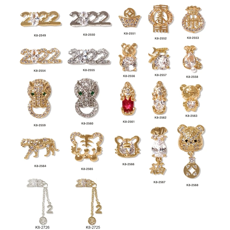 

Новый год 2022, подвеска в виде тигра с цирконом, украшения для дизайна ногтевого дизайна, счастливая монета, роскошные модные аксессуары для ...