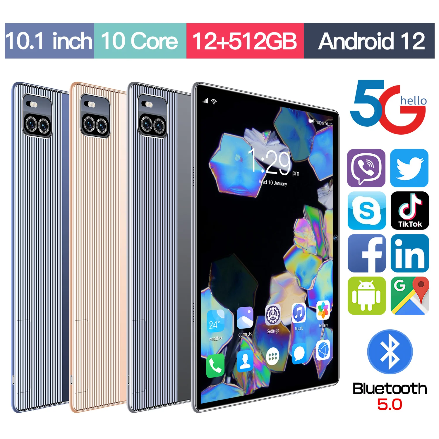 

10.1-inch 2022 new 5G tablet 12GB+512BG Android 12 full screen office phone 2-in-1 mobile phone 8-core dual cardGPS+wifi+8000mAh
