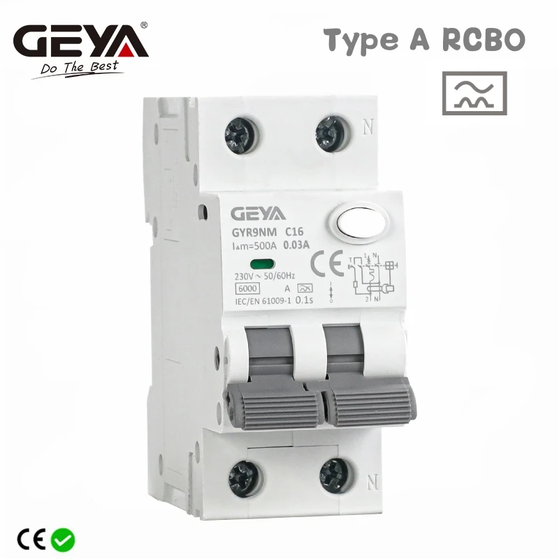 

GEYA GYR9NM Тип A RCBO 2P 4P Магнитный автоматический выключатель остаточного тока с защитой от перегрузки по току 10A 16A 25A 32A 40A 30mA