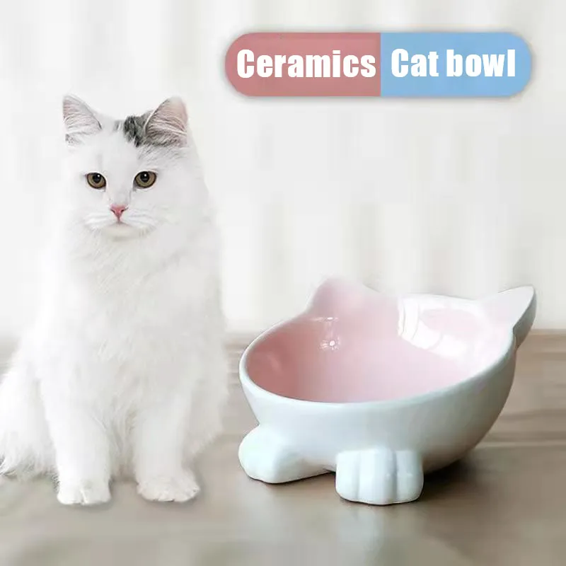 

Cat Bowl Ceramic Inclined Mouth Protection Cervical Vertebra Anti Overturning Water Bowl Ceramic Pet Food Bow for Cats and Dogs