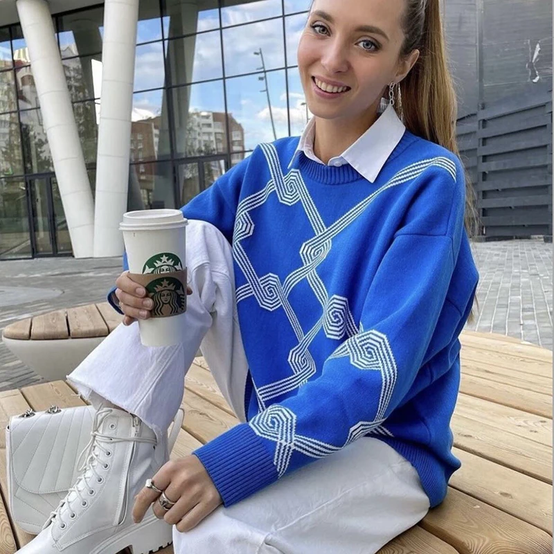 Женский трикотажный свитер с геометрическим рисунком Y2K весенние Теплые