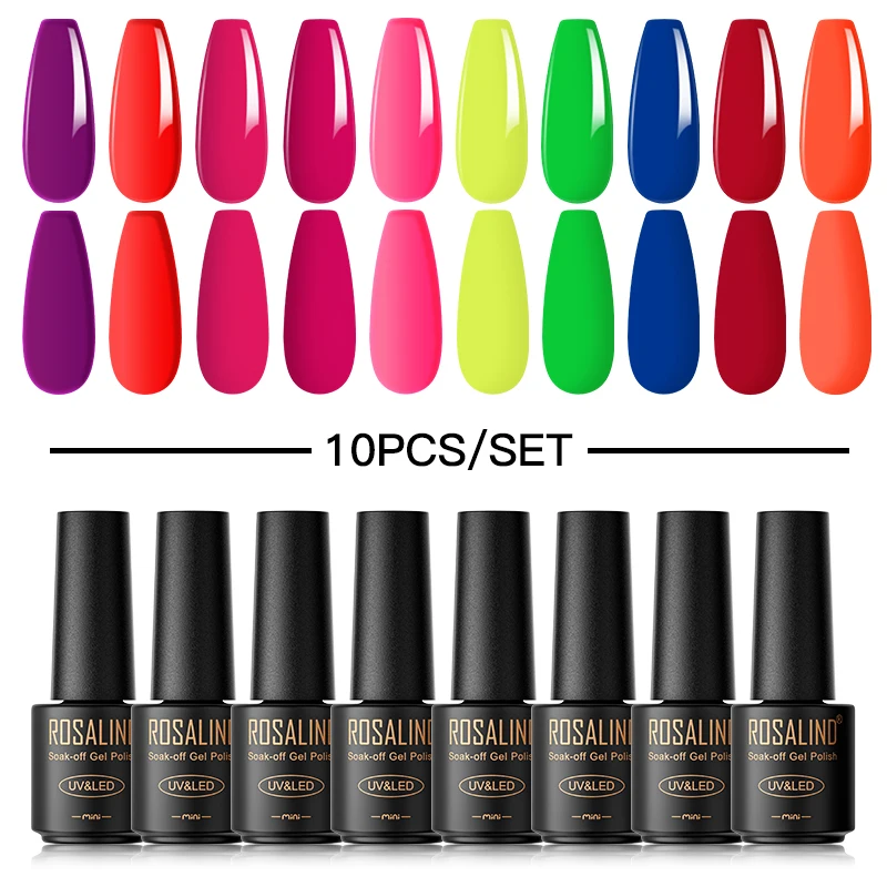 Набор для гель-лака ногтей ROSALIND неоновые флюоресцентные полуперманентные Лаки