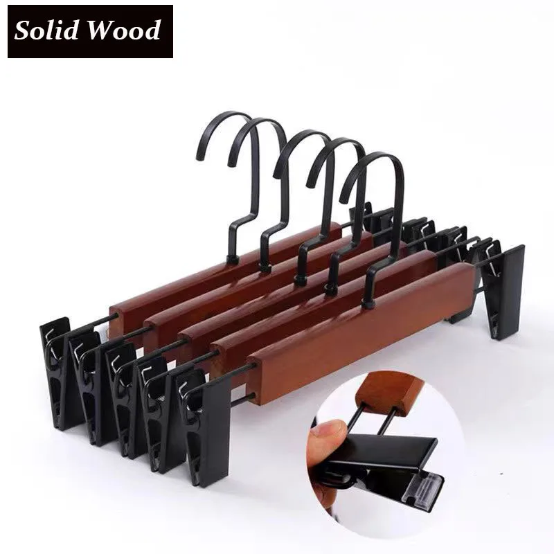 

10pcs Flat High-quality Pants Trouser Storage Metal Hanger Clip Wooden Organizer Hook Closet Underwear Drying Rack,