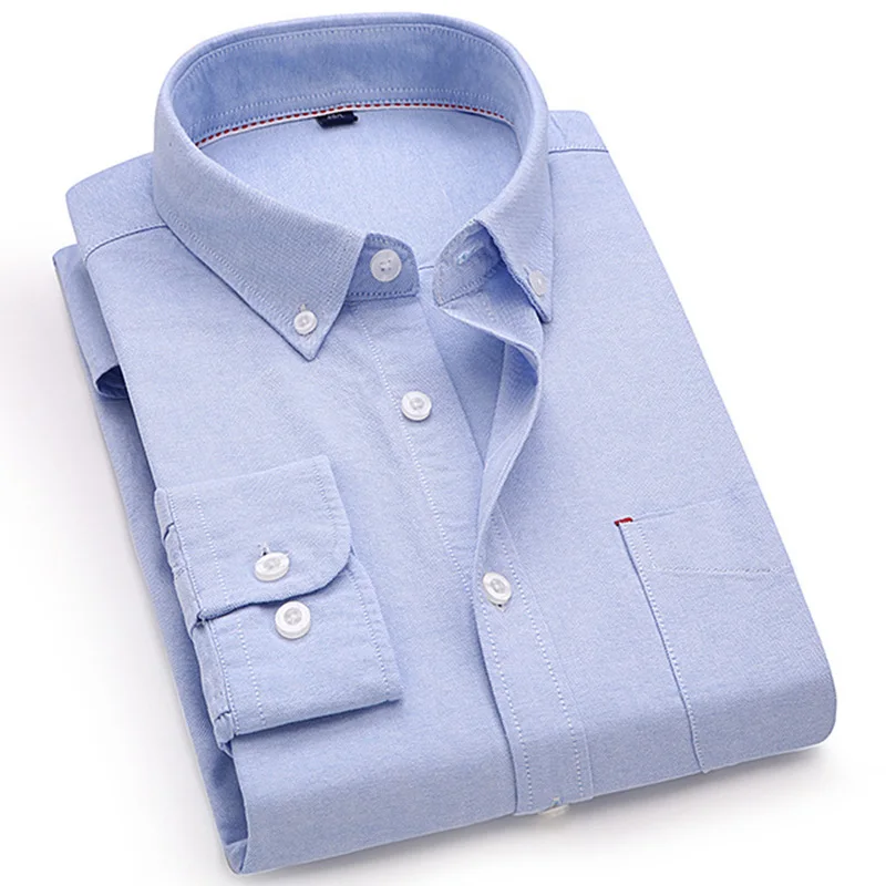 100 Cotton Oxford Men Shirt Plaid Striped Solid Long Sleeve Casual No Fade Slim Fit Male Blouse