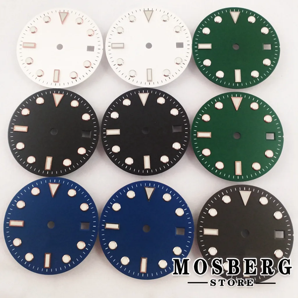 

28.5mm Watch Dial With Date Window Green Luminous Sterile Fit NH35 NH36 Miyota 8215 8205 821A ETA 2824 2836 Automatic Movement