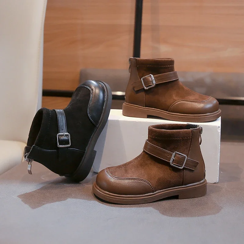 Новые зимние детские ботинки в британском стиле хлопковые сапоги для девочек