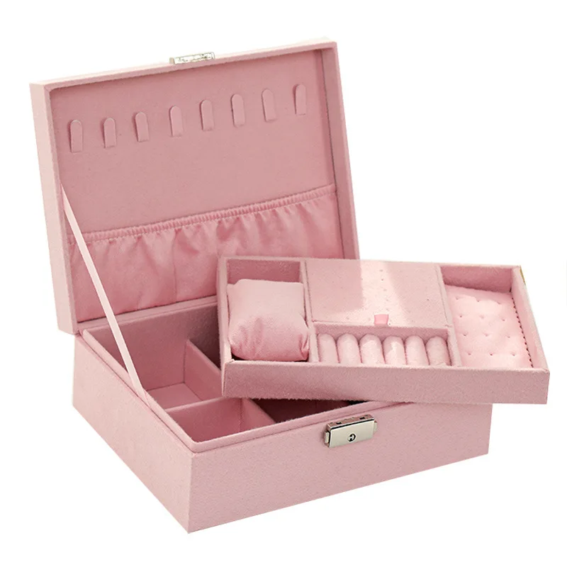 Large-capacity Retro Flannelette Double-layer Cosmetic Case Jewelry Watch Multi-purpose Box