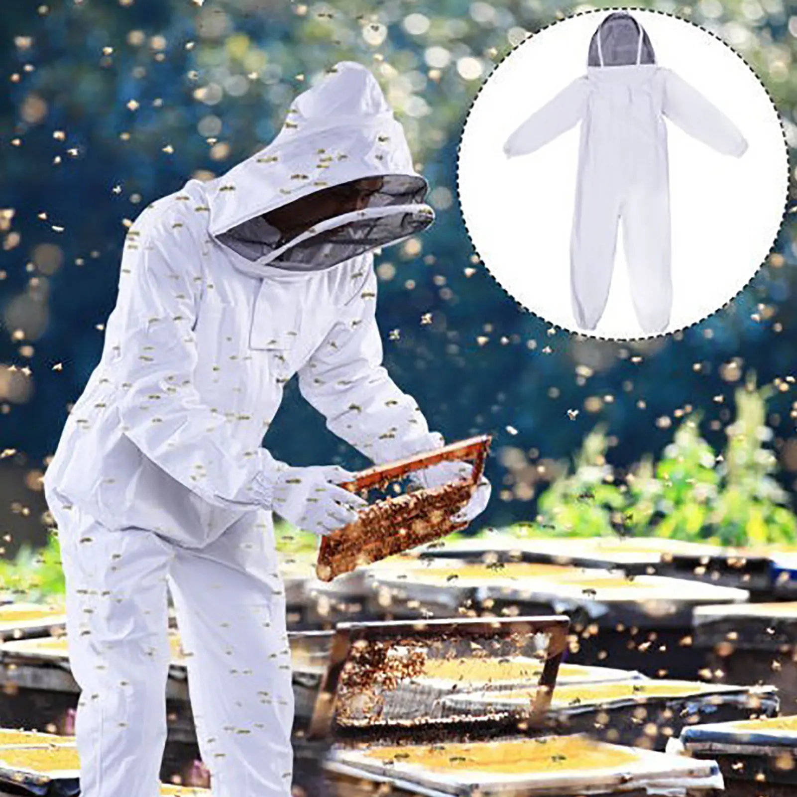 

Full Body Beekeeping Suit Professional Protection Beekeeper Supplies With Veils Hood Breathable Comfortable All Body Equipment