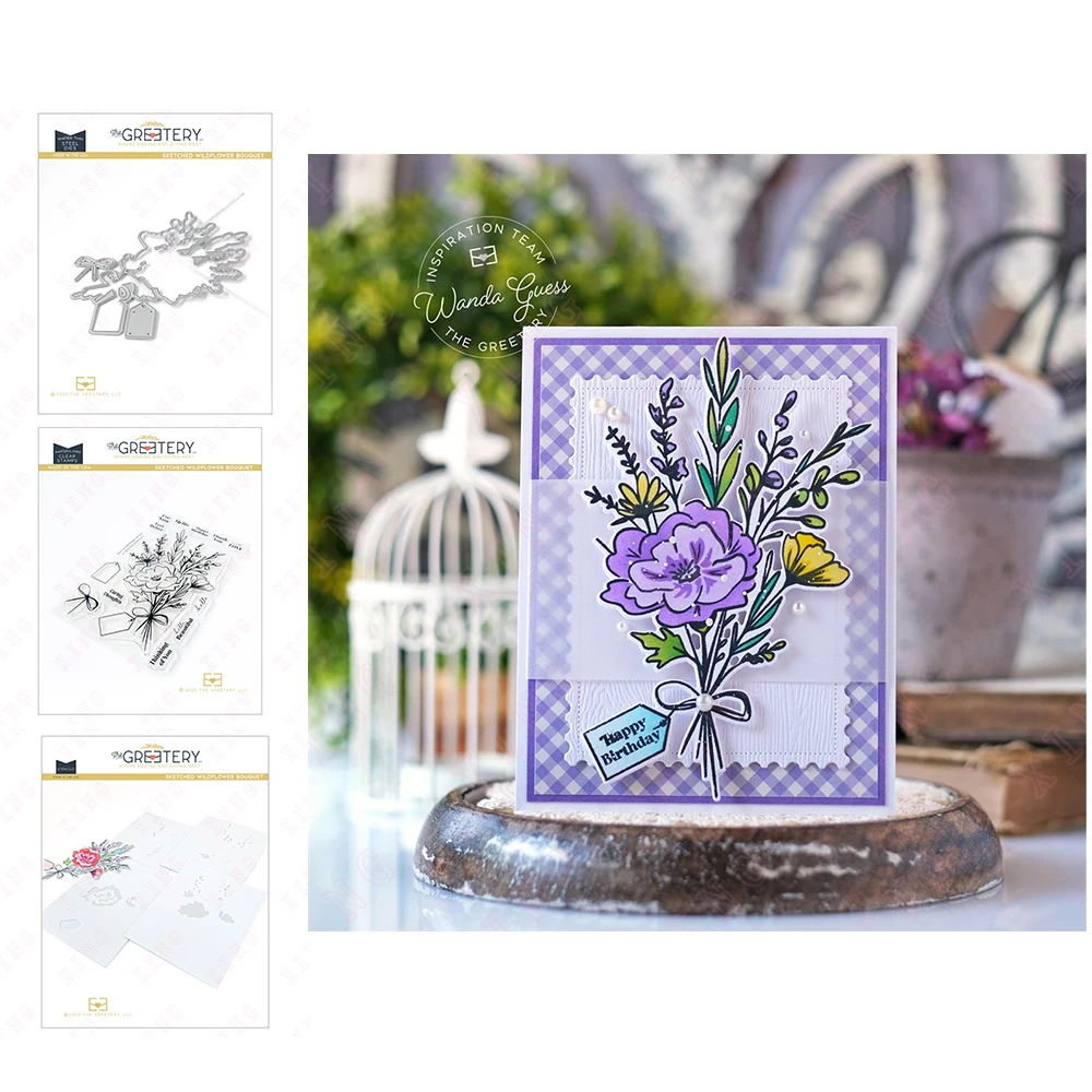 

New Decorate Embossing Clear Silicone Stamps Diy Handmade Craft Reusable Stencils Sketched Wildflower Bouquet Metal Cutting Dies