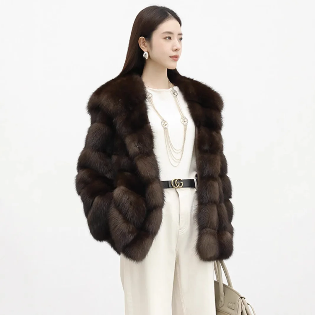 Новинка 2024 русское собольное пальто Звездное небо женская шерстяная