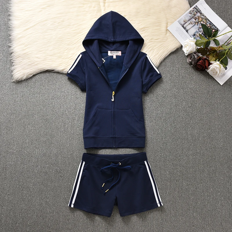 

2023 New Cotton Zip Hoodie Short Sleeve Sports Fitness Sportswear Two Piece Summer Fashion Shorts Suit