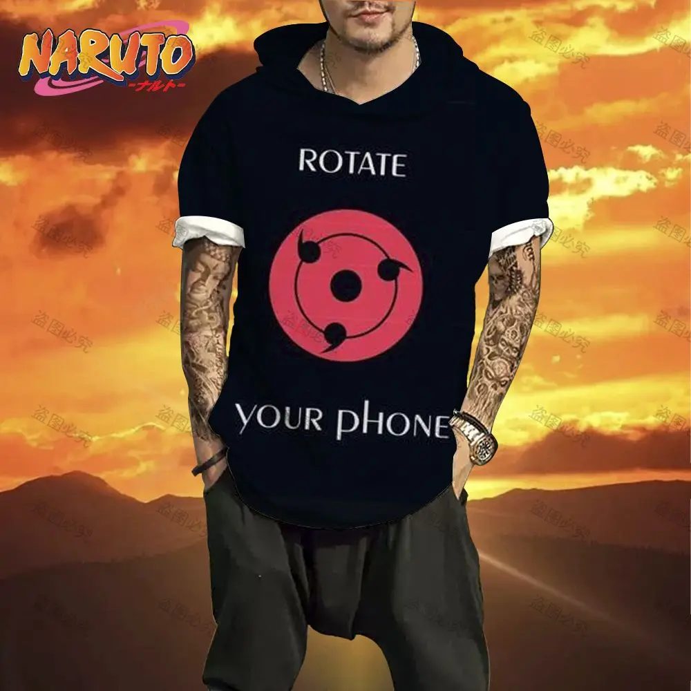 

T-shirt Men Hooded Men's Naruto 3xl Trend Streetwear Trapstars Short Sleeve Hip Hop Y2k New Fashion Oversized Harajuku Style