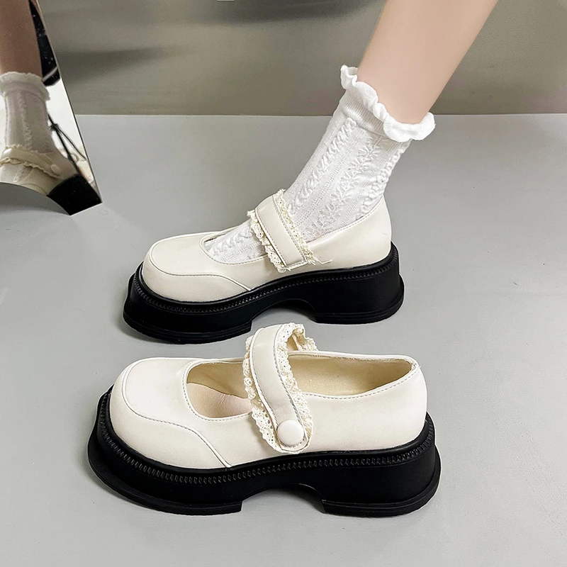 

Women's Shoes Platform Shallow Mouth All-Match Female Footwear Oxfords Square Toe Low Heels Clogs Retro Dress Leather New