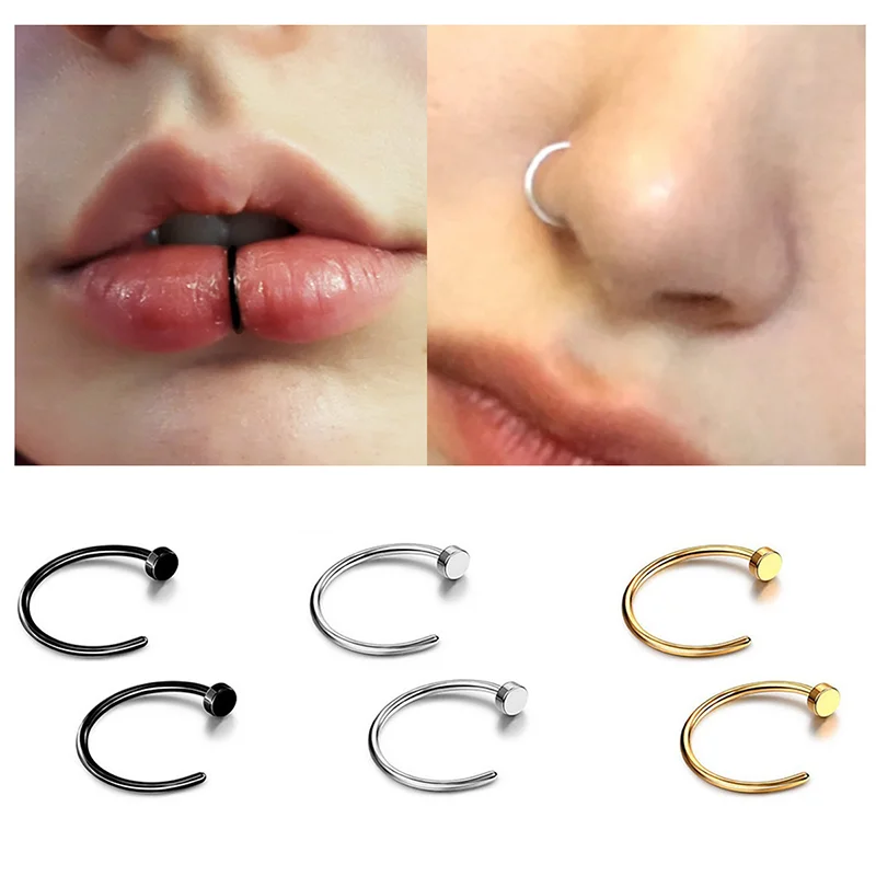 Fake Nose Ring Sexy C Lip Ring Stainless Steel Piercing Nostril Hoop Piercing Stud Accessories Body Piercing Jewelry For Womem