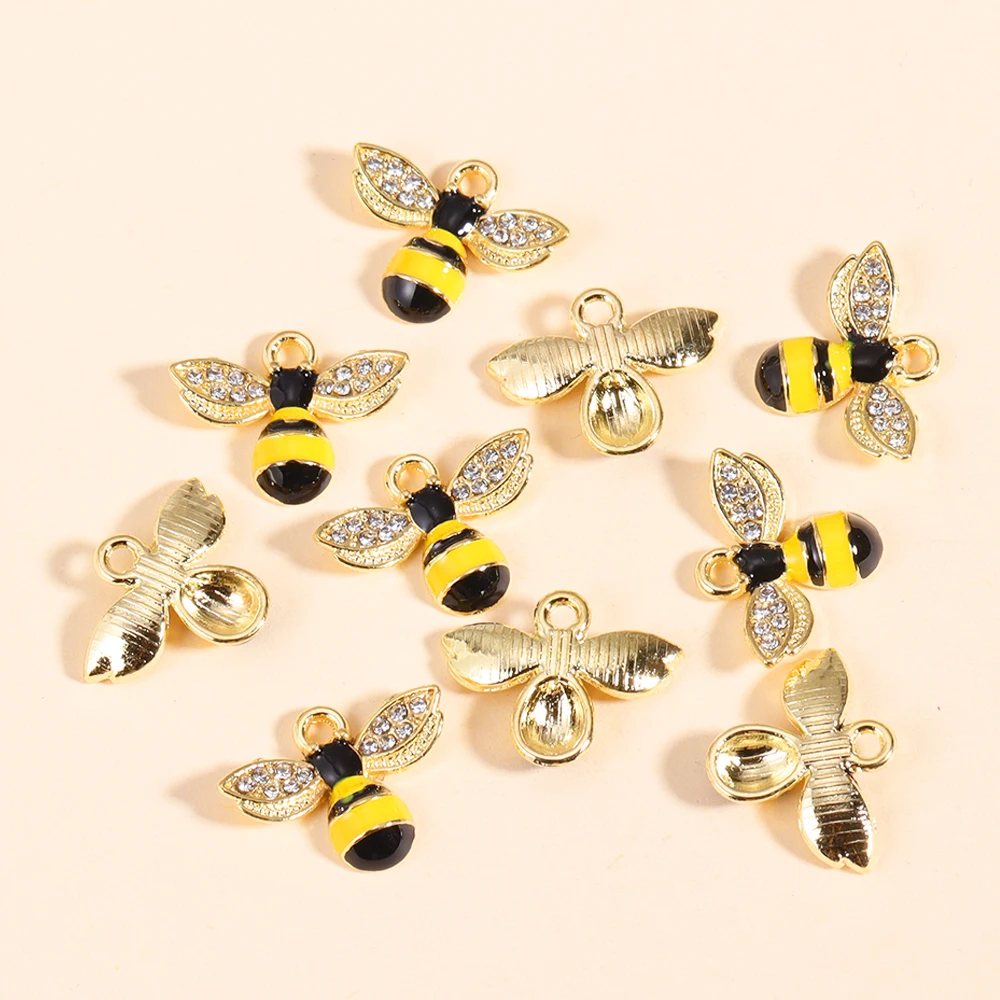 

10Pcs Rhinestone Bee Enamel Charms Alloy Metal Pendants For DIY Necklace Bracelet Earring Fashion Jewelry Making Crafts 15x17mm