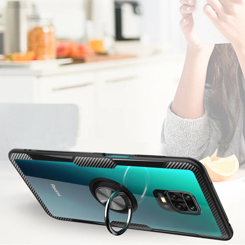Transparent Magnetic Case For Xiaomi Redmi Note 10 10S 9S 9 Pro Max 8 7 5 9Pro 10Pro Note9 Note10 POCO X3 NFC Ring Holder Covers