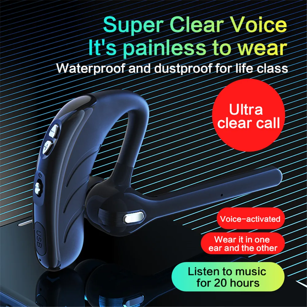 

v8 Single Ear Headset with Mic Bluetooth5.1 Earphone Noise Cancelling Waterproof Earpiece Wireless Handsfree Long Standby Time