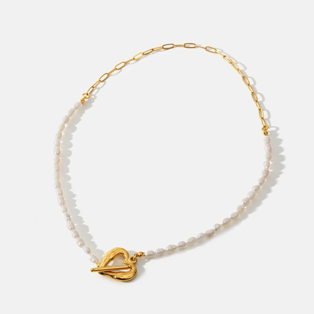 

Minar Sweet Baroque Freshwater Pearl Necklaces for Women 18K Gold Stainless Steel Hollow Out Heart Pendant Choker Necklace 2022