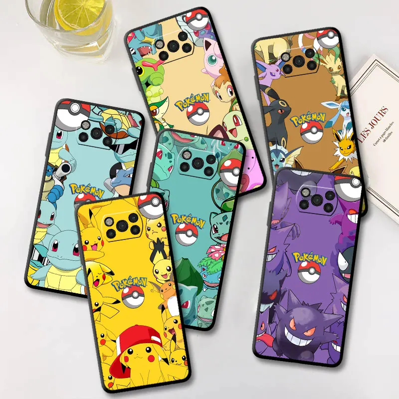 

Милый черный чехол для телефона с изображением Пикачу покемона для Xiaomi Poco X3 NFC M3 X4 X5 F5 Pro Mi 11T 10T 12 9T 11 Lite Capa Fundas