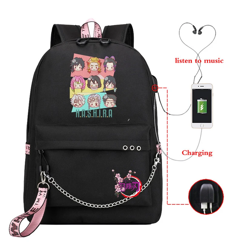 

SAC A DOS Demon Slayer Girl School Backpack Bag Usb Port Teenager Mochila School Bag Kimetsu No Yaiba Travel Bag Laptop Rucksack