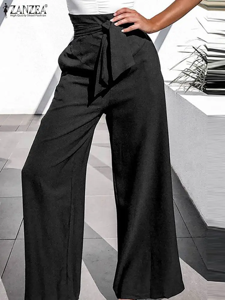 

Брюки ZANZEA женские с широкими штанинами, офисные модные бандажные повседневные свободные штаны на молнии, большие размеры, лето 2023