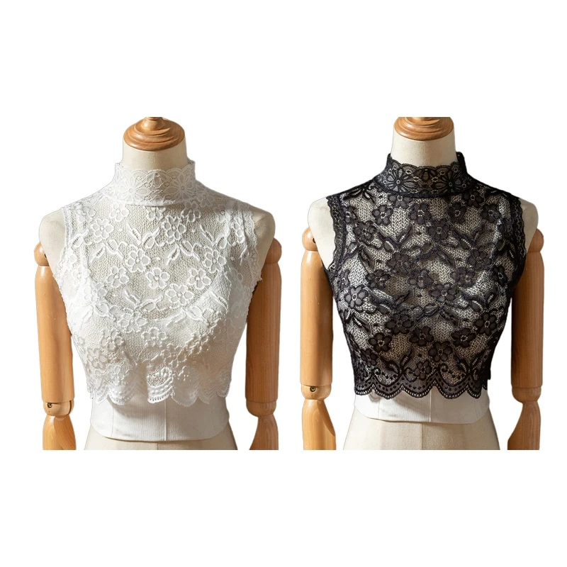 

Decorative Embroidered Floral False Collar Preppy Style for Women Shawl Scarf Hollow Flower Mock Neck Half Shirt Blouse