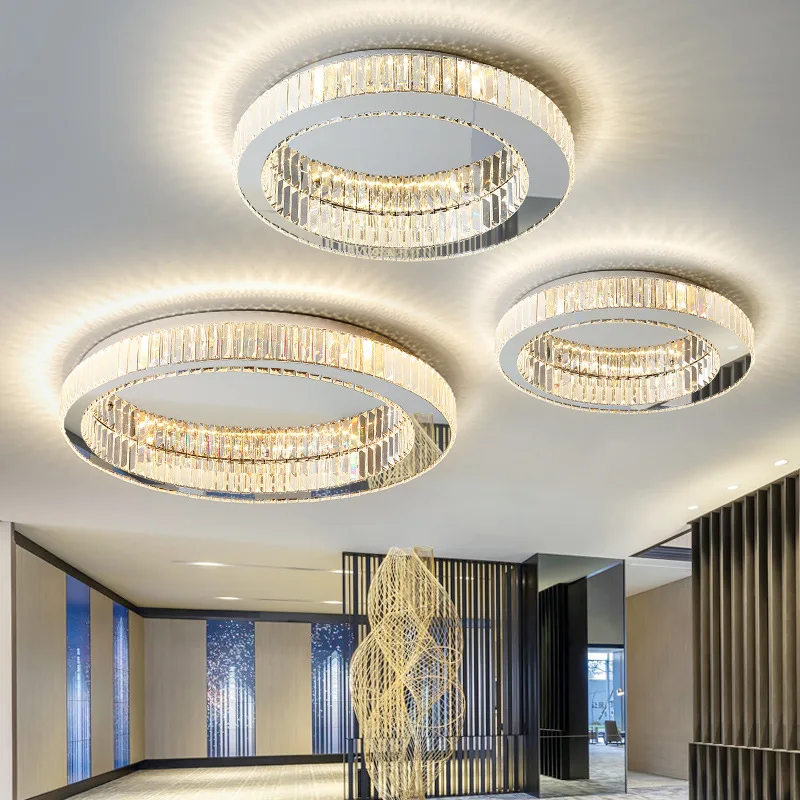 Plafoniera moderna a LED in cristallo di lusso soggiorno cucina isola lampada in acciaio inossidabile tondo cromo Art apparecchio a sospensione a soffitto