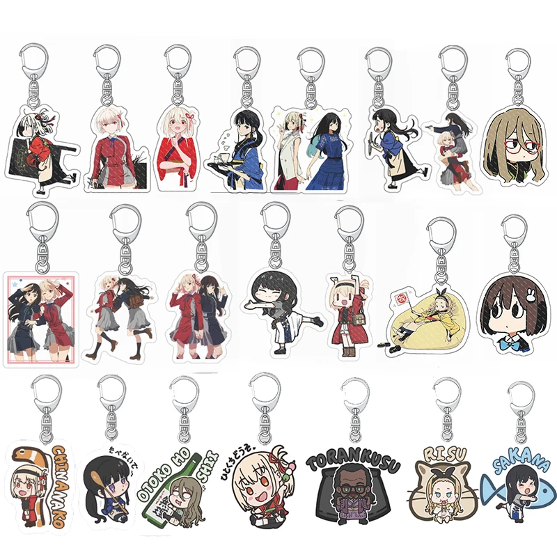 

22Pcs/Lot Lycoris Recoil Anime Acrylic Keychain Cartoon Figures Chisato Nishikigi Pendant Key Ring for Car Keychain Jewelry