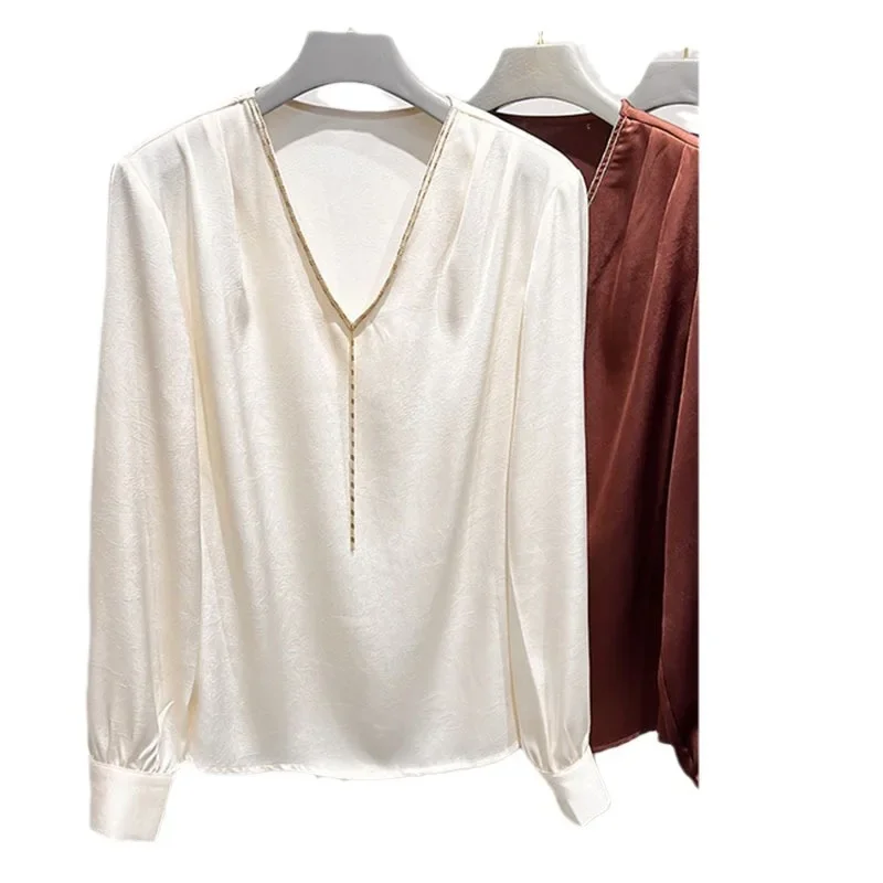Элегантная шифоновая блузка с длинными рукавами для женщин осень 2024 Новое