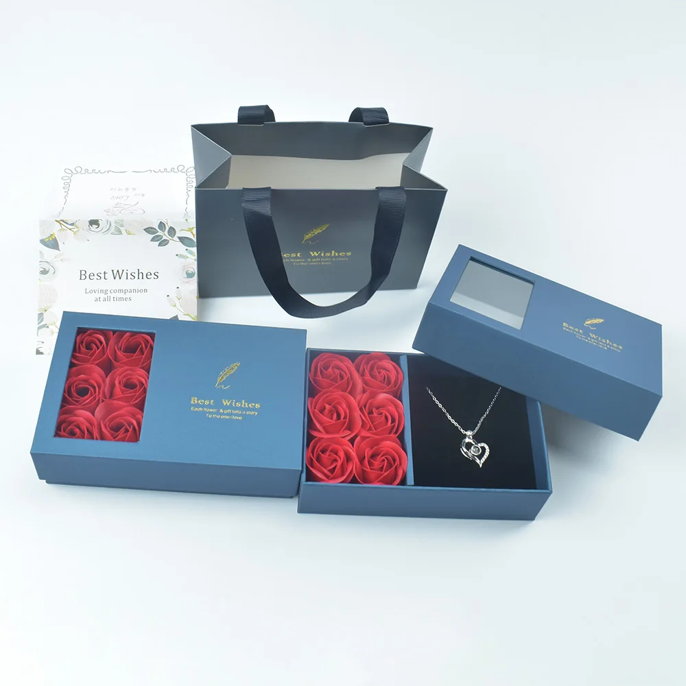

2022 Birthday Gift 6 Roses Jewelry Box Necklace Box with 100 Languages I Love you Necklace For Mother Valentines Day Gift