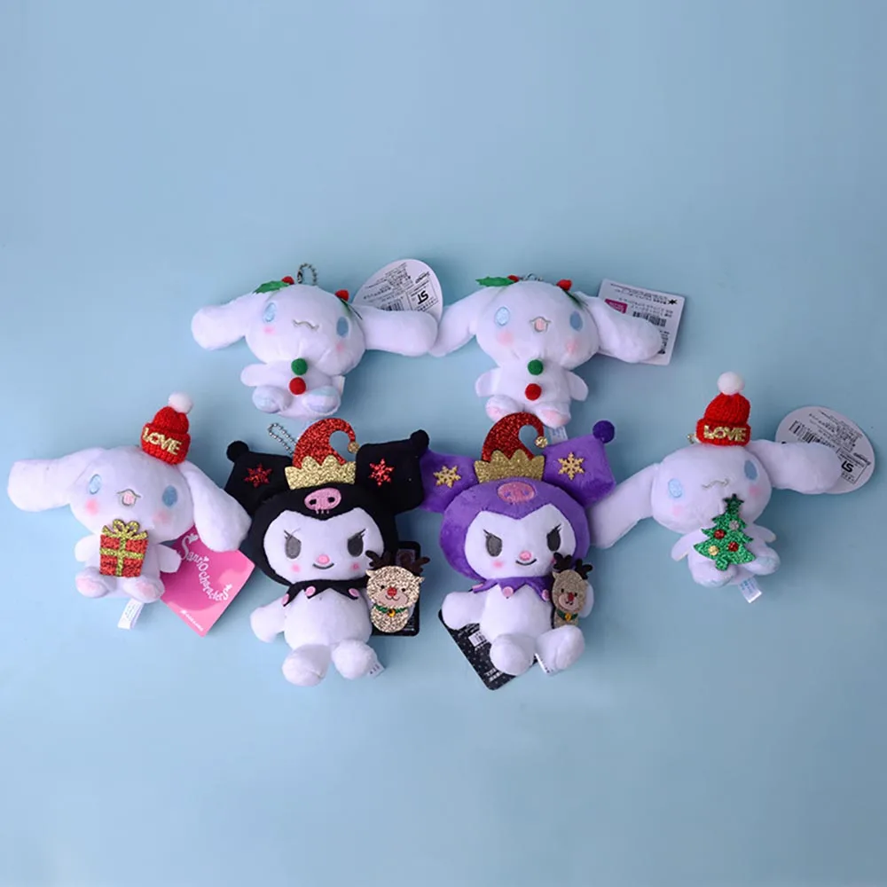 

New Cartoon Sanrioed Christmas Series Plush Pendant Cinnamoroll Kuromi Plush Keychains Backpack Ornaments Kids Girl Gifts
