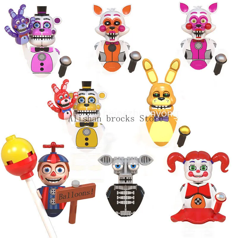

FNAF Five Nights Freddyed Building Blocks bricks Nightmare In Stock Chica Animals Bear Fox Duck Rabbit Model PVC Action Figure