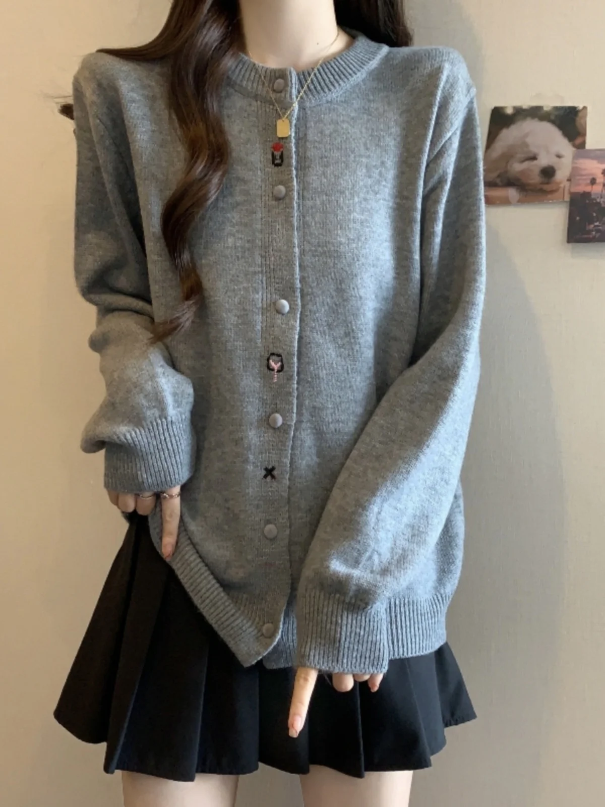 Вязаный кардиган верхняя одежда для женщин ранняя осень новинка 2024 большие