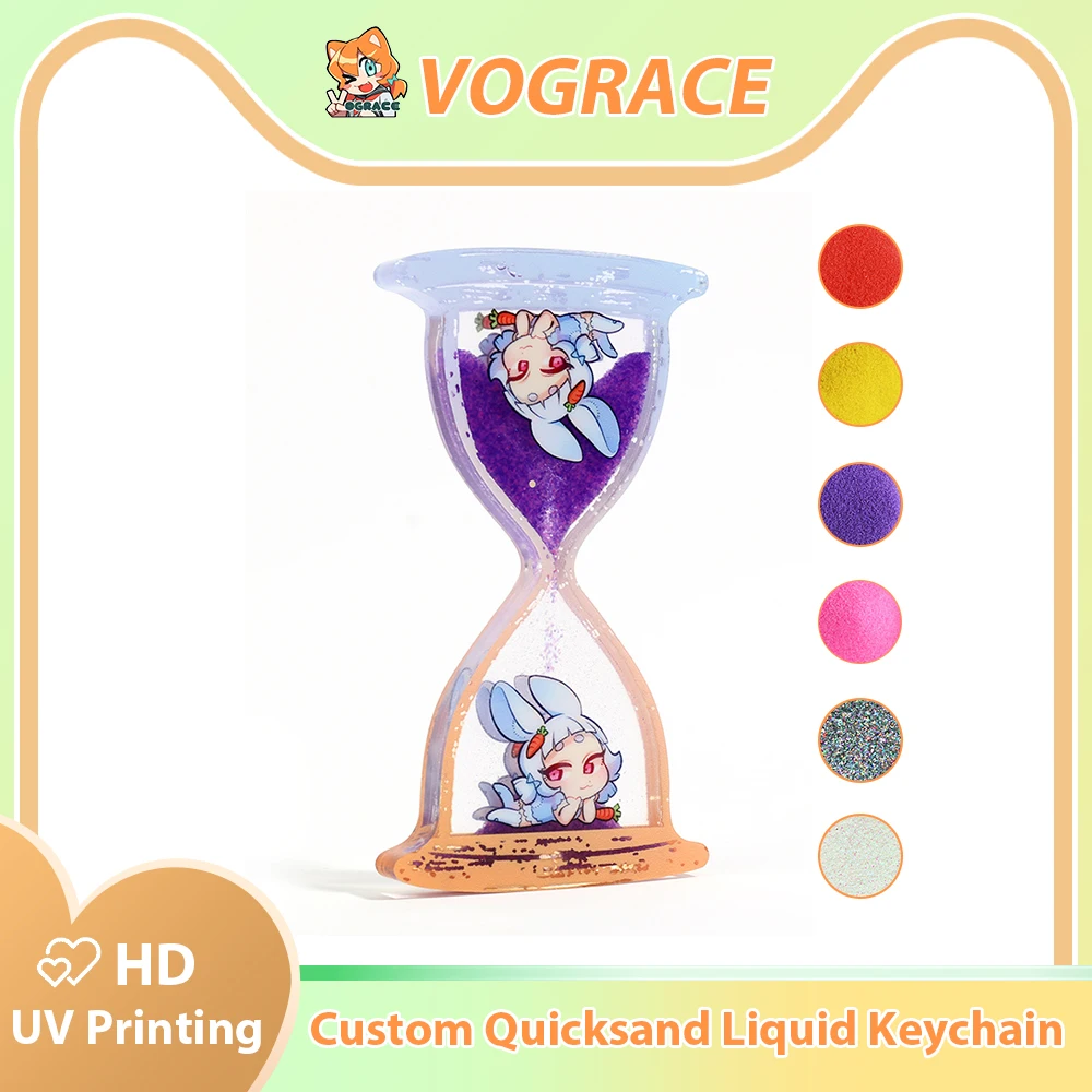 

Vograce Custom Quicksand Liquid Keychain Anime Cartoon Logo Acrylic Key Chain Photo Customized Printing Design Game Keychains