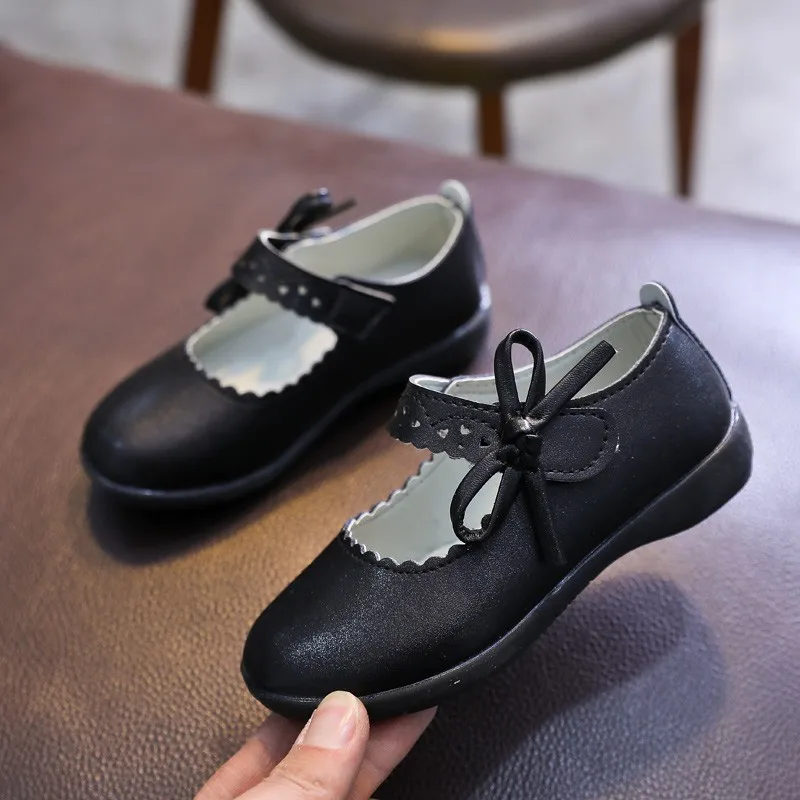 

Girls Princess Shoes Bowknot Dance Performance Soft Hollow Out Girl's Mary Janes Shoes Pu Leather 23-37 Toddler Kids Flat Shoe