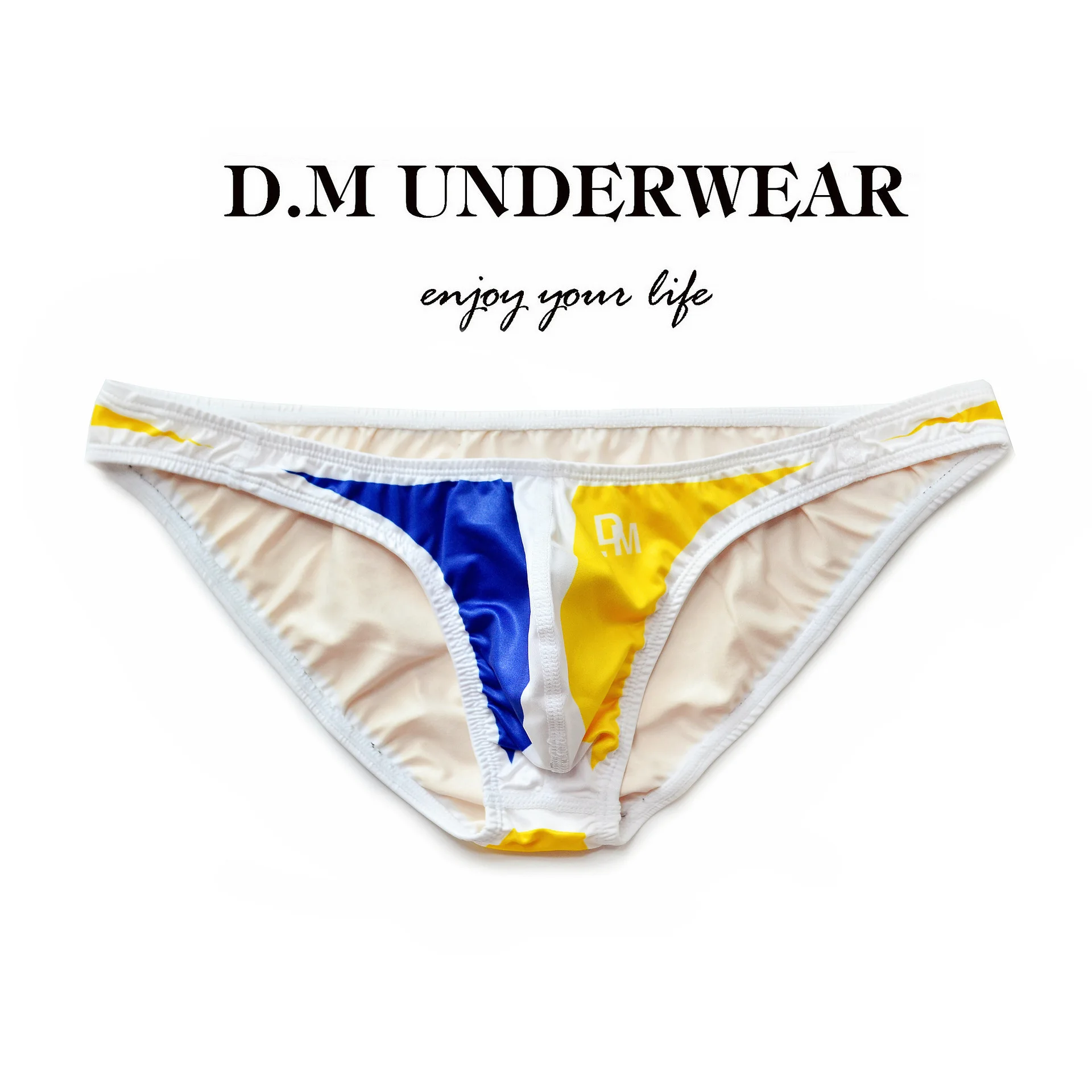 Men's Underwear Blue Yellow Patchwork Designer Briefs Breathable Smooth Low Waist Sexy Underpants Brief for Men