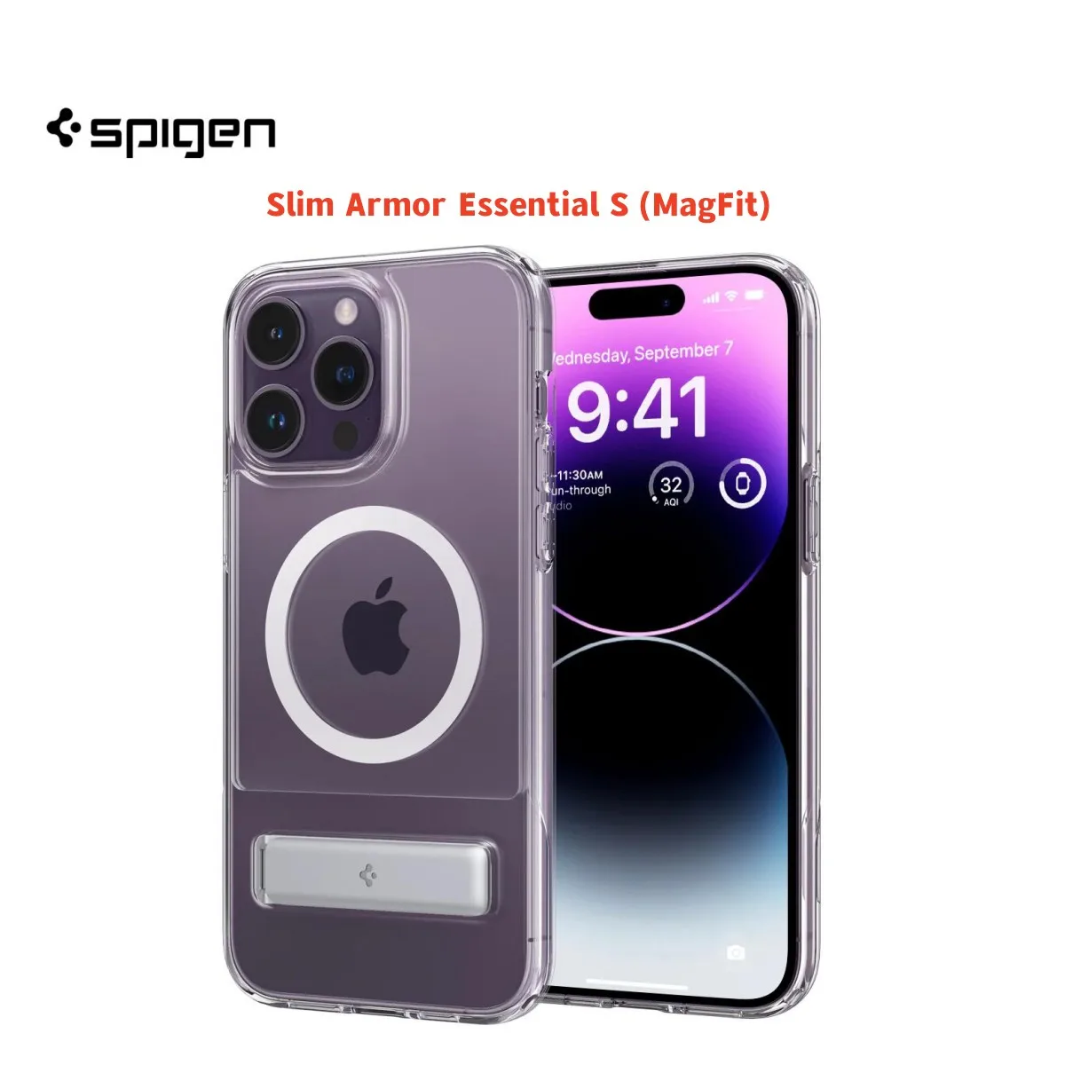 Spigen ТОНКАЯ БРОНЯ Essential S (MagFit) для IPhone12 13 14 Pro Max Портативная подставка для зарядки с магнитным присосом прозрачная крышка