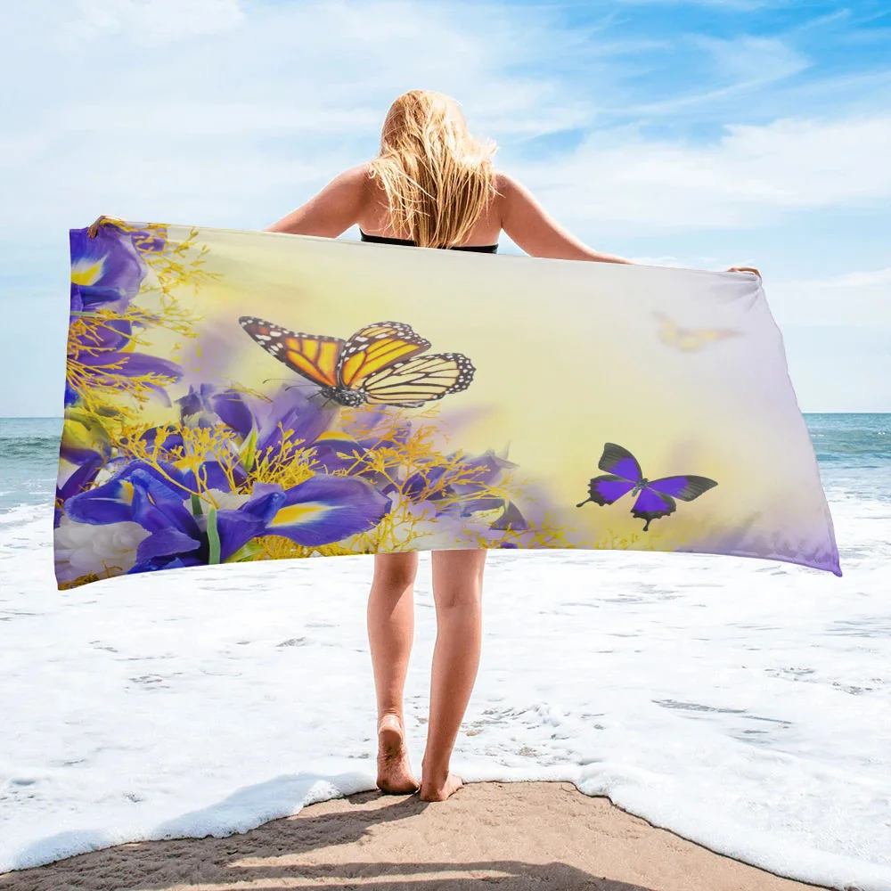 

Iris Flower Butterfly Bath Towel Bathroom Microfiber Shower Towel Outdoor Travel Swim Quick Dry Beach Towel