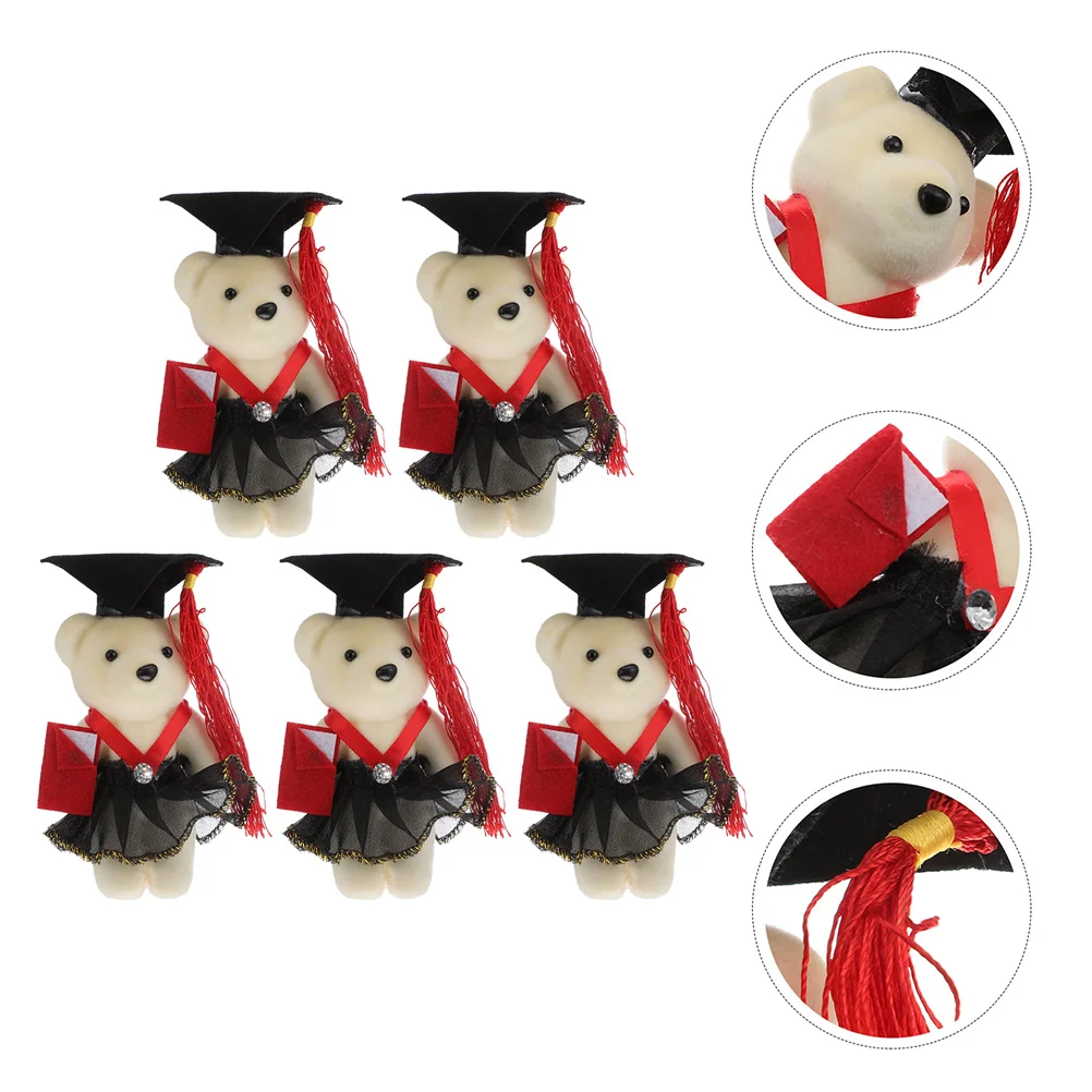 

5 Pcs Gift Graduation Season Dr Bear Baby Mini Plushies Bears Toy Non-woven Fabric Flower Bouquet Joke