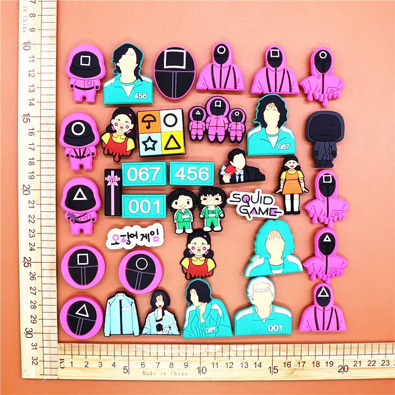 Random Mix 10pcs/lot Squid Game Croc Charms Buckle Popular Korean Dramas PVC Shoe Decorations Accessories Fit Jibz X-mas Gifts