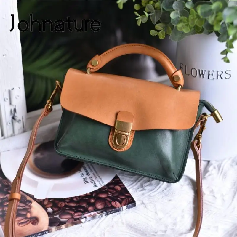 Johnature 2023 New Vintage Women Messenger Bag Genuine Leather Simple Solid Color Natural Soft Real Cowhide Shoulder Bags