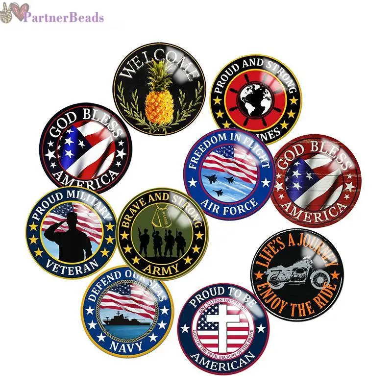 

USA Cross Round Photo Glass Cabochon Demo Flat Back Making Findings 20mm Snap Button N7791